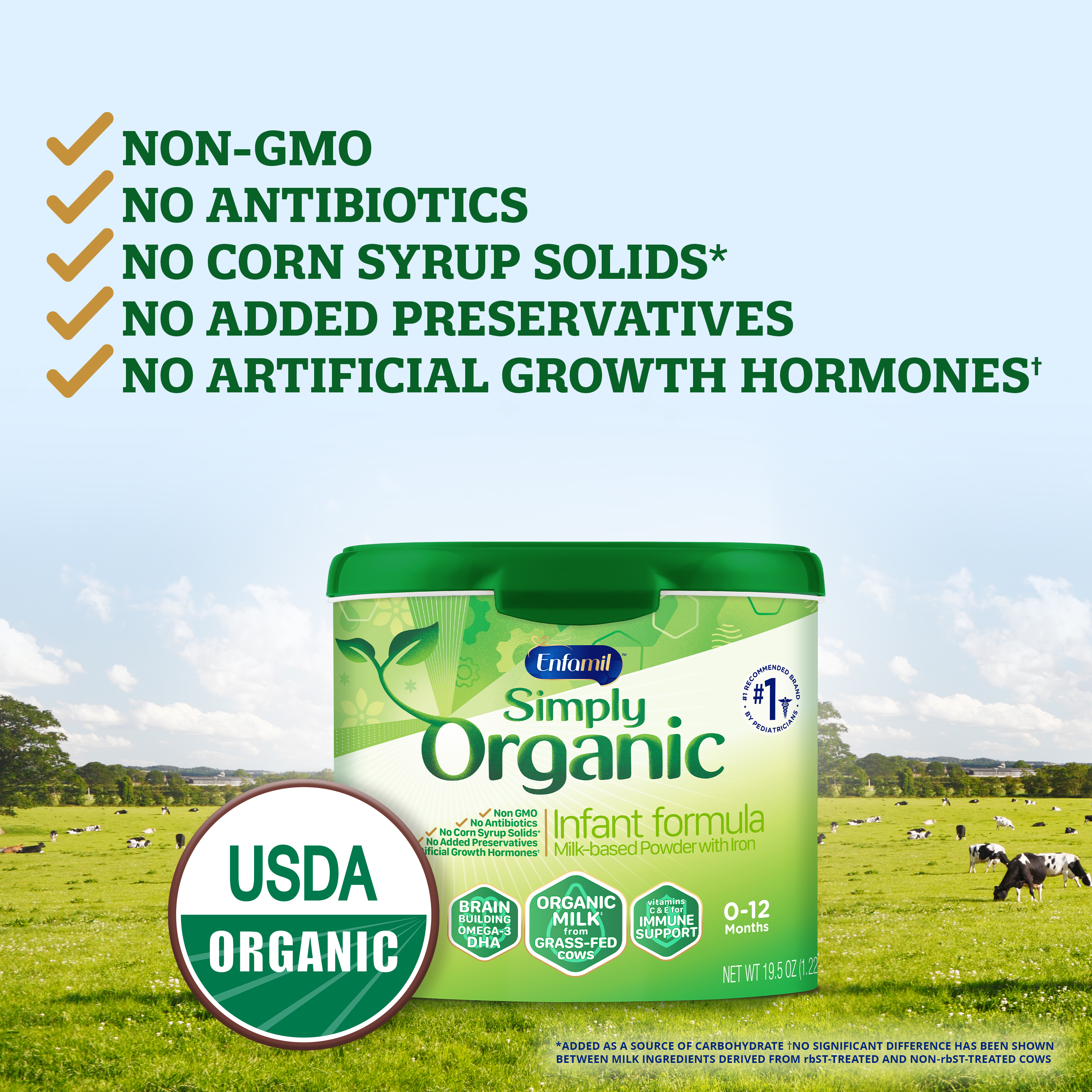 Organic Baby Formula Simply Organic by Enfamil, No Corn Syrup, Organic Milk from Grass-Fed Cows, Milk-Based Powder with Iron, Non-GMO, Powder Tub, 19.5 Oz - image 4 of 18