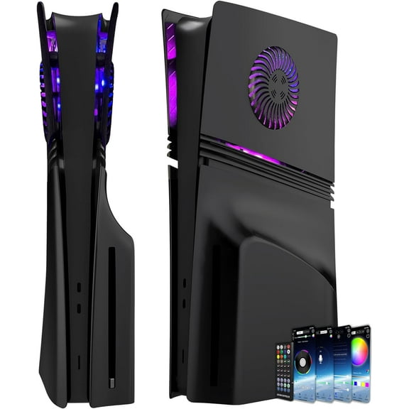 Faceplate for PS5 Pro Disc Edition with RGB Light Strip and Dust Filter with Cooling Vents Uberwith 400  Effects LED Light Ring Console Face Plate Cover DIY Decoration Kit Accessories Black