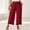 (New1)Red, variant on Thousandth Women's Cotton Linen Pants Casual Summer Elastic Waist Wide Leg Loose Fit Palazzo Pants Cropped Trousers with Button Decor and Slit Hem Daily Wear
