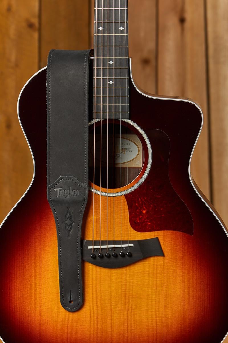 Taylor Gemstone 2.5" Sanded Leather Guitar Strap, Black Sanded Suede