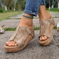 thumbnail image 3 of Rokment Women's Vintage Platform Wedge Gladiator Slides Sandals Boho Beach Casual Leather Hollow out Studded Orthotic Chunky High Heels Slip on Summer Shoes Grey Size 6, 3 of 7