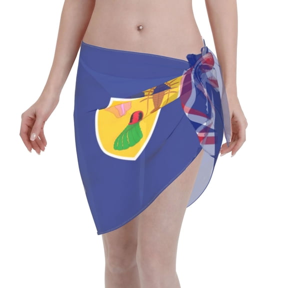 Women Flag Of The Turks And Caicos Island Sarong Coverups Chiffon Short Swimsuit Wrap Skirt Beach Bikini Tie Cover Up Wraps
