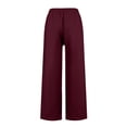 thumbnail image 5 of Linen Pants Women Wide Leg Casual Summer Vacation Outfits Travel Beach Pants Elastic Waist Ankle Split with Pockets Red L, 5 of 7