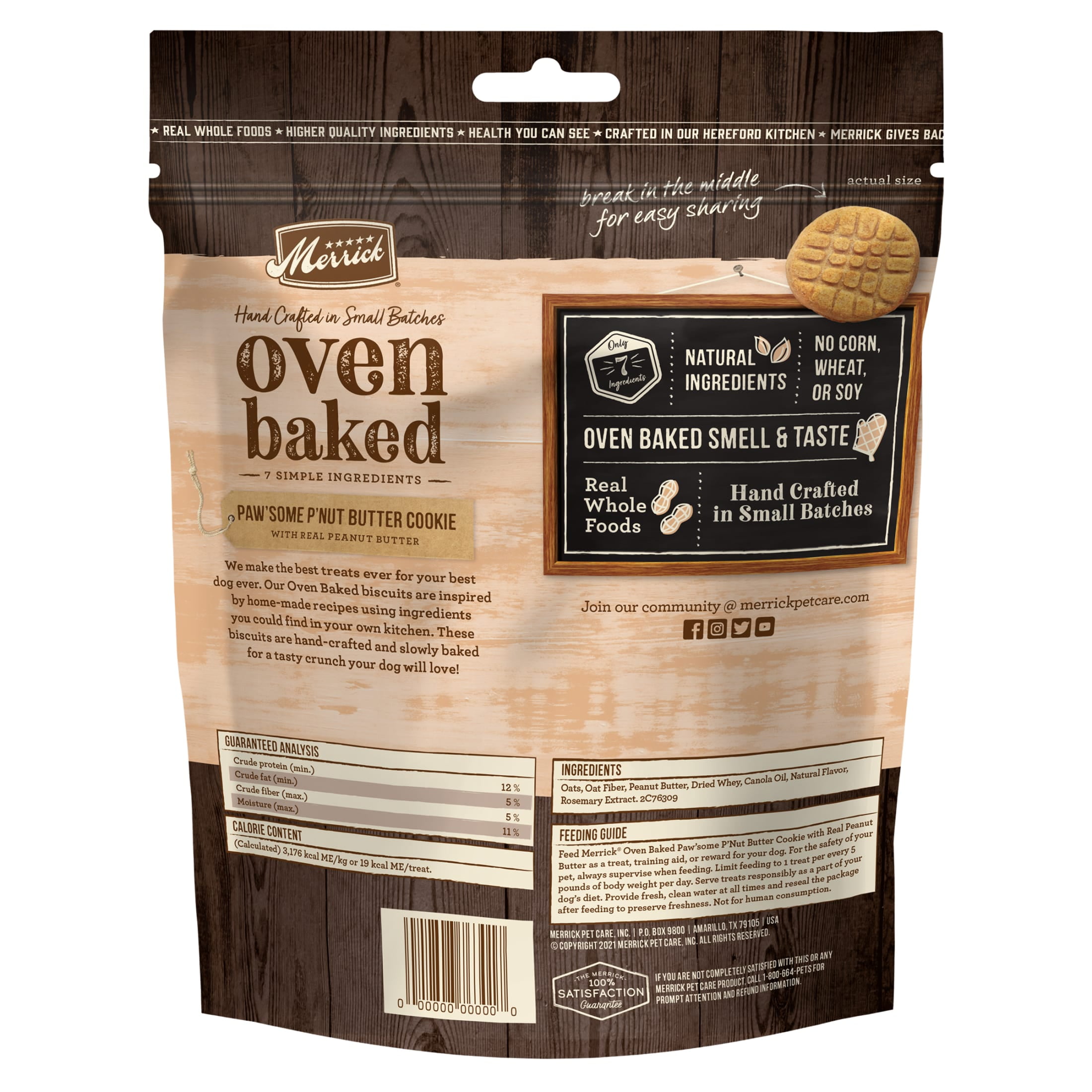 Merrick Oven Baked Natural Dog Treats with Real Peanut Butter Flavor, 11 oz Pouch