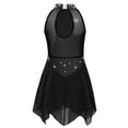 thumbnail image 2 of Hansber Kids Girls Sleeveless Glittery Mesh Irregular Hem Figure Ice Skating Dress Ballet Lyrical Dance Wear Black 6, 2 of 6