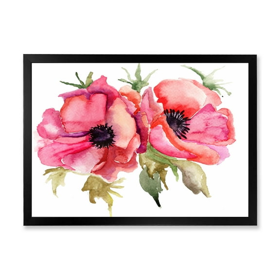 Designart 'Stylized Pink Poppy Flowers' Traditional Framed Art Print