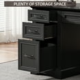 thumbnail image 4 of HARIPUL 58-Inch Executive Desk, Farmhouse Computer Desk with Drawers and Storage Cabinet, Wooden Home Office Desk Workstation, Study Writing Table, Black, 4 of 7