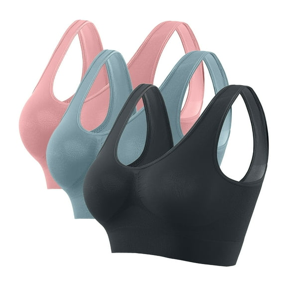 LYEAA Bras for Women Push up No Wires 3 Pack Support Plus Size Wirefree Cool thin Sport Yoga Bra Solid Fitness Workout Bra Full Cup Comfort Bras Pullover Breathable Sleeping Bras Multicolor XL