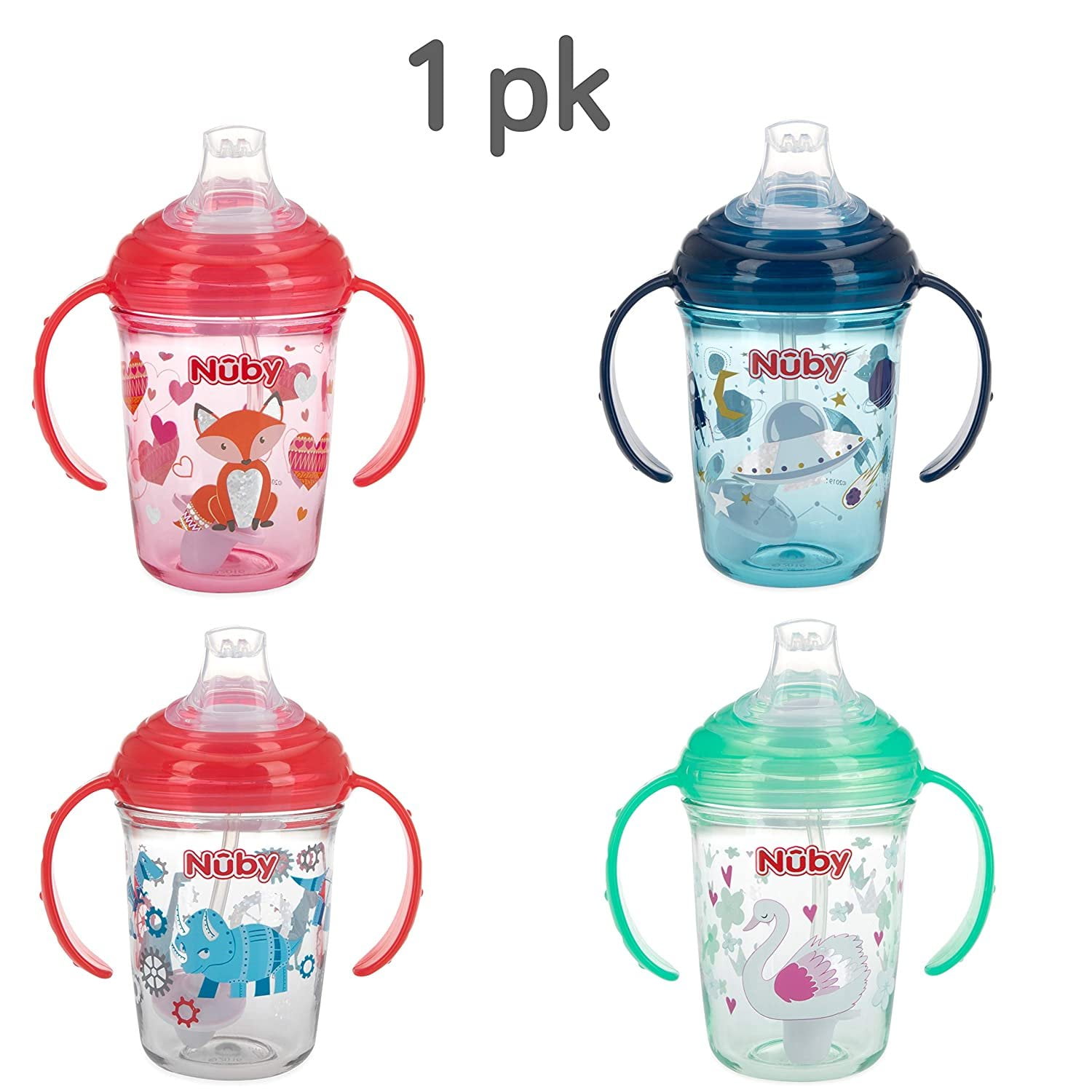 Nuby Tritan No Spill Flip N' Sip Twin Handle Printed Cup with 360 Weig – My  Little Charmer