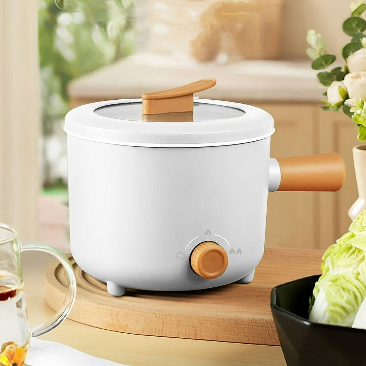 SAVALETOR 1.8L Electric Cooking Pot Non-Stick Electric Hot Pot with Steam Rack 2 Power Levels