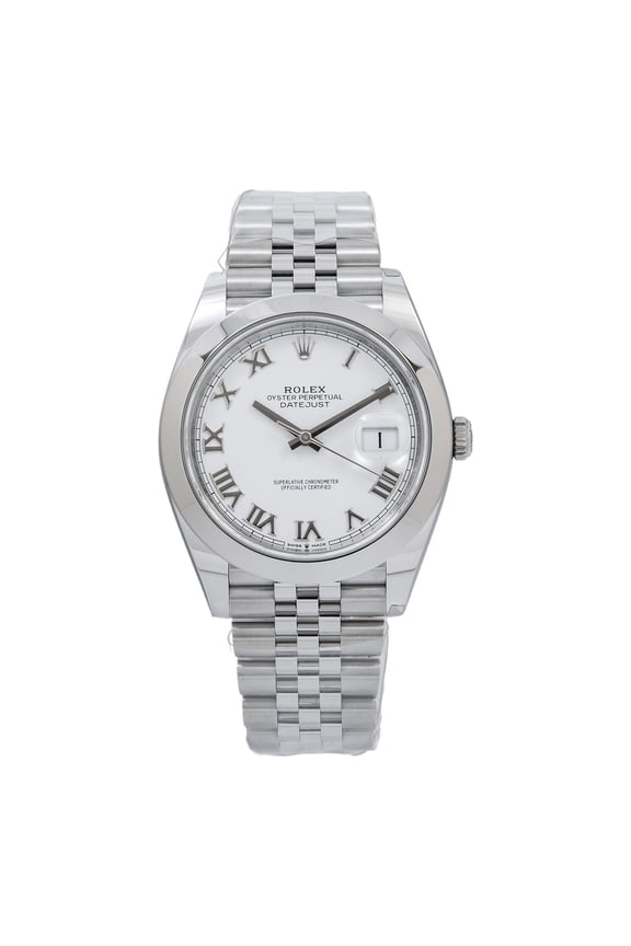 Pre-Owned Rolex Datejust 41MM 126300 White Roman Dial Smooth Bezel Stainless Steel Jubilee Bracelet