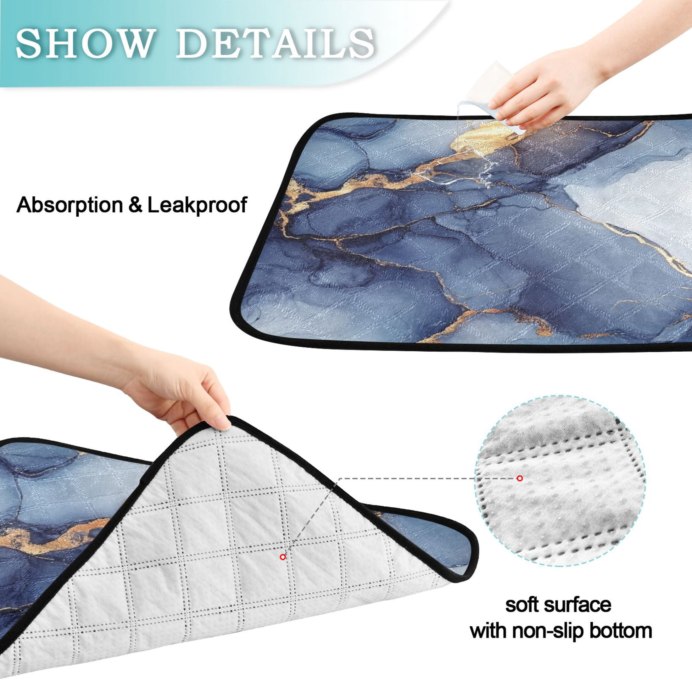Qxltty Dark Blue Gilt Patterns Cat litter Pads Pet Set of 2 Diaper Mats Center Anti-leakage Layer Absorbent Soft and Comfortable