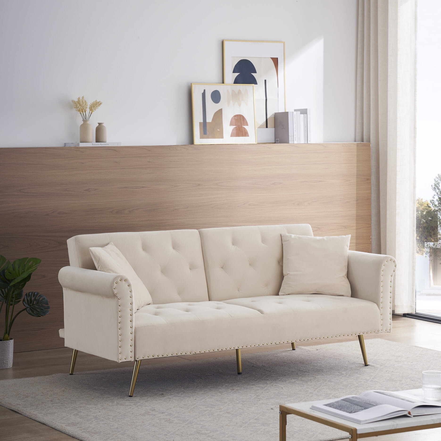 Velvet Convertible Sofa Bed with Adjustable Backrest, Loveseat Couch