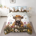 thumbnail image 2 of jejeloiu Cute Highland Cattle 7-Piece Twin Bedding Sets,Colorful Rustic Flowers Bedding Comforter Set,Kawaii Daisy Blossom Sheet Sets For Girls Boys,Luxury Bedroom Decor Reversible, 2 of 8