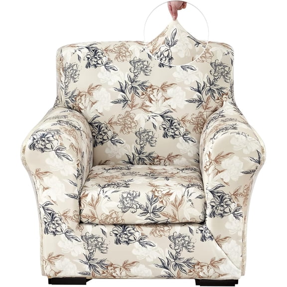 Stretch Printed Sofa Cover Couch Covers, 2-Piece Armchair Cover with Separate Cushion Cover, Washable Soft Spandex Furniture Protector for Living Room(Armchair, Flower)
