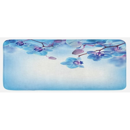 

Flower Kitchen Mat Orchids Natural Flowers Reflections on the Water for Spring Calming Art Plush Decorative Kitchen Mat with Non Slip Backing 47 X 19 Blue and Purple by Ambesonne