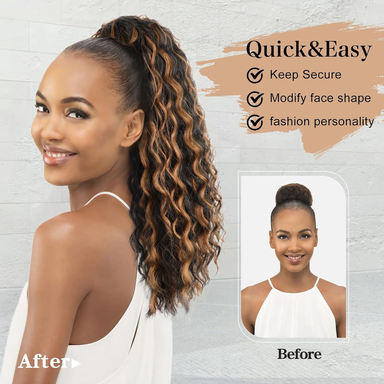 Ponytail Extension,Curly Drawstring Ponytail Synthetic Hair Ponytail Extension for Black Women 20Inch Long Curly Wavy Synthetic Ponytails Hair Extensions