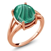 Gem Stone King 18K Rose Gold Plated Silver Green Malachite Ring for Women (6.00 Cttw, Gemstone Birthstone, Oval 12X10MM, Available in Size 5,6,7,8,9)