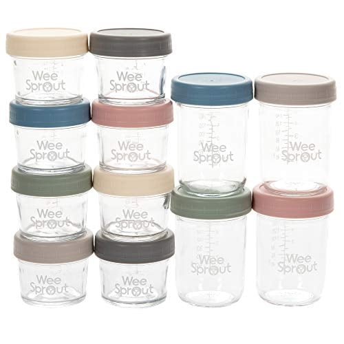 Tarros de Almacenamiento de alimentos para bebés WeeSprout 12 Set 4 oz y 8 oz
