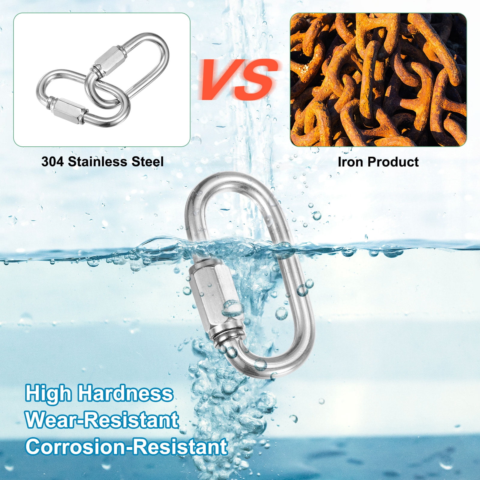12-Pack Quick Chain Link Connector, M6 1/4 304 Stainless Steel D-Shape Locking Repair Chain Links for Swing/Camping/Hiking/Backpack, Twist Key Ring Screw Chain Link [Silver]