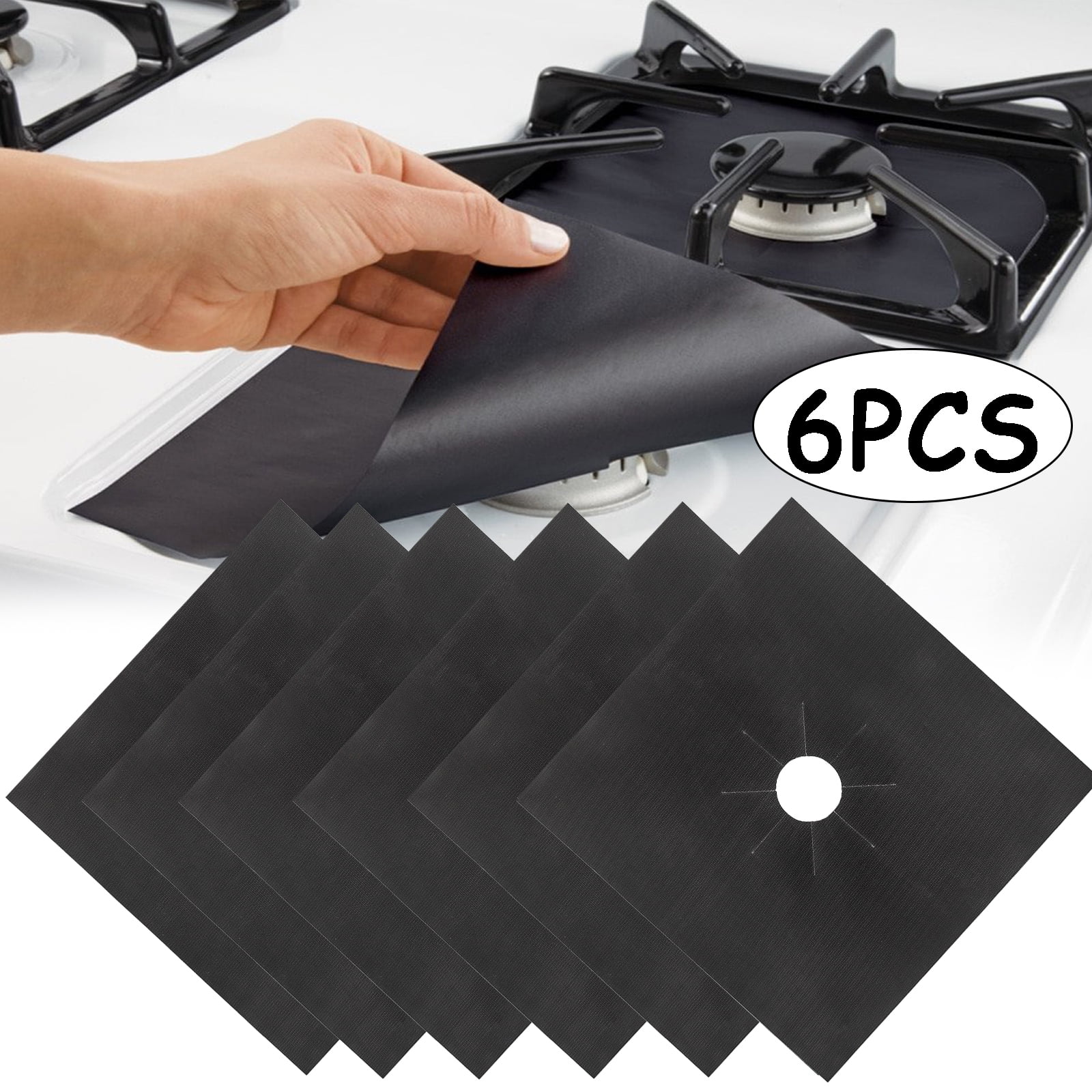 6Pcs Silver Stove Burner Covers, TSV Gas Range Protectors, Gas Cooktop Liners Cover Clean Mat
