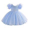 thumbnail image 2 of Girls Tulle Princess Wedding Baptism Dress Puff Sleeves for Toddler Baby Girl, 2 of 3