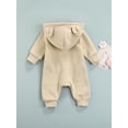 thumbnail image 4 of Qiylii Baby Bear Ear Hooded Bodysuit, Solid Color Long Sleeve Zipper Romper, 4 of 8