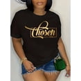 thumbnail image 1 of Camiseta con estampado de letras Chosen de talla grande: informal, de manga corta y cuello redondo, cómoda, esencial para primavera y verano. Ropa de talla grande para mujer, corte holgado. Camiseta p, 1 of 6