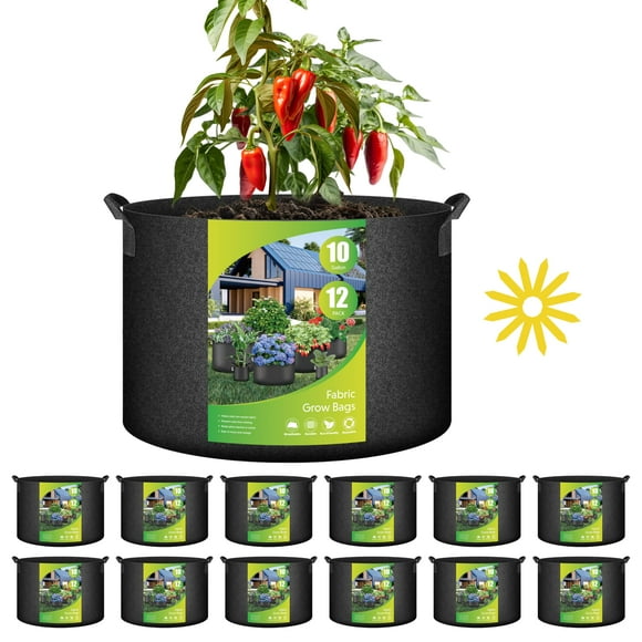 Bolsas de cultivo HealSmart Nonwoven, 10 galones, paquete de 12 unidades con asas