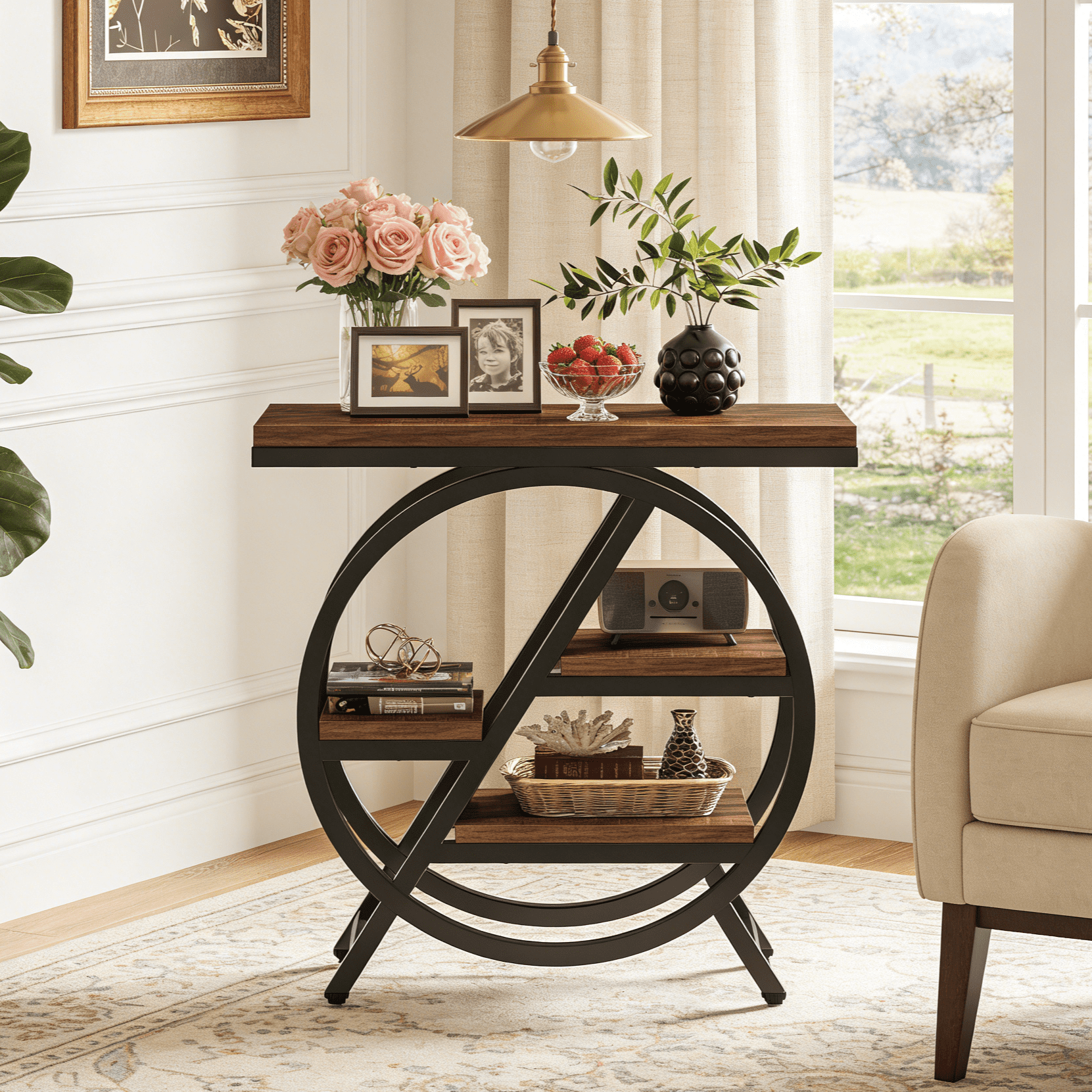 Fnova End Table Modern Wood Narrow Farmhouse Side Tables with Storage Shelf for Living Room, Bedroom, Nightstand