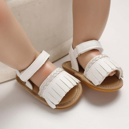 

Oalirro Newborn Baby Summer Sandals Tassel Soft Sole Crib Shoes Kids Anti-slip Prewalker