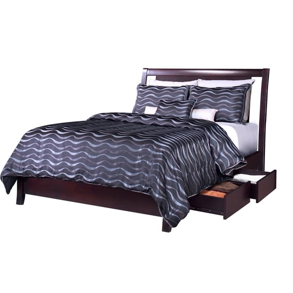 Napierd 4PC E King Storage Bed, Nightstand, Dresser & Mirror Set in Espresso Mahogany