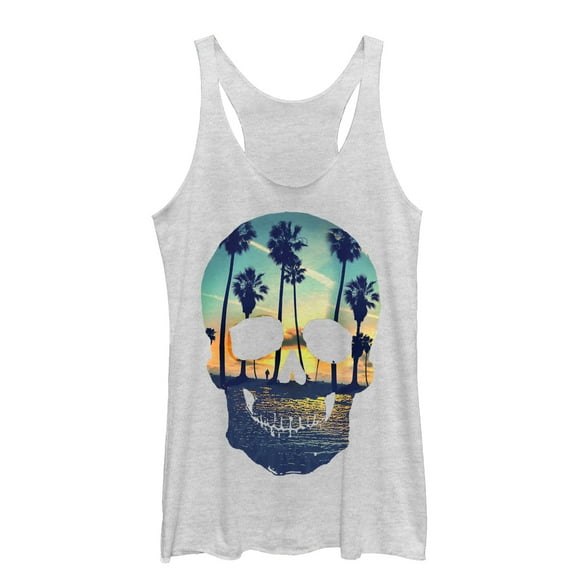 Women's Lost Gods Sunset Skull  Racerback Tank Top White Heather X Large