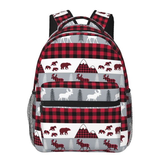 Horeoi Buffalo Plaid Forest Print Eco-Friendly Lightweight Student Backpack for School Travel - Ergonomic Padded Laptop Compartment & Multi-Pocket Design
