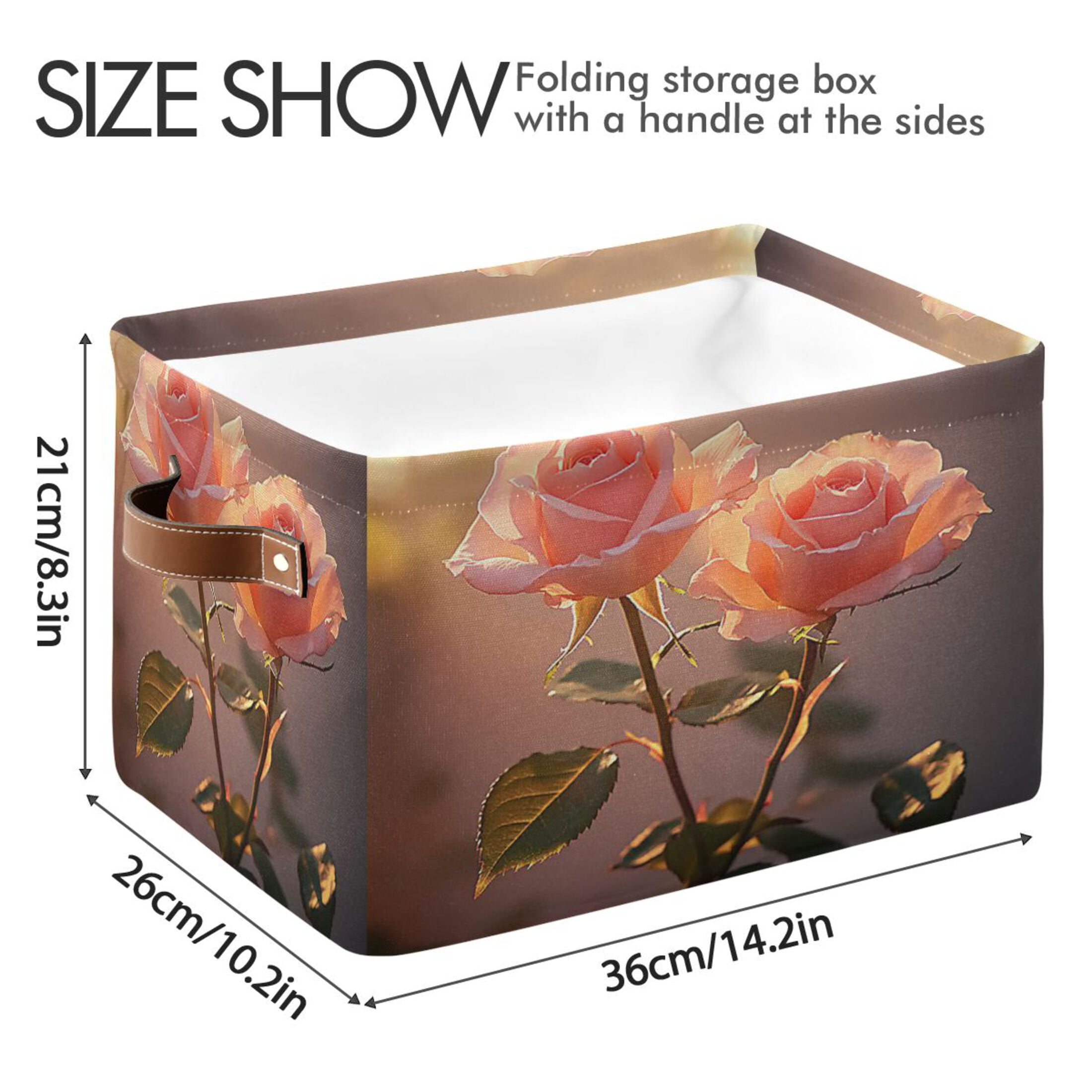 Two Pink Roses Foldable Storage Basket,Canvas Fabric Foldable Storage Bins with Handles Open Home Storage Bins Boxes for Toy Book Shelf Closet Baskets