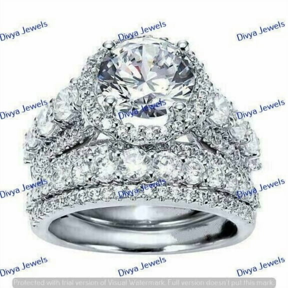 Ring Jewels 5.00 CT Round Cut Lab Created Diamond Bridal Wedding Ring Set Real 925 Sterling Silver