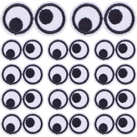 30pcs Black White Eye Iron on Embroidered Patches Eyes Sew On Patches Embroidery Sticker Appliques DIY Accessories for Jackets Jeans Clothes Sewing Crafts Decoration