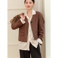 thumbnail image 3 of Abrigo de piel de oveja vintage recortado para mujer, tendencia primavera otoño 2024, chaqueta de cuero genuino elegante con cuello en V simple, 3 of 4