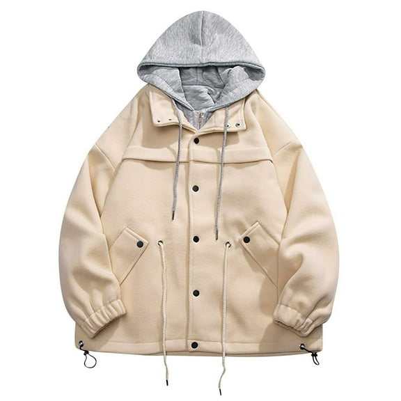 Lilgiuy Men Winter Casual Solid Color Hooded Jacket with Long Sleeves and Pockets Windbreaker Coat for Home Leisure