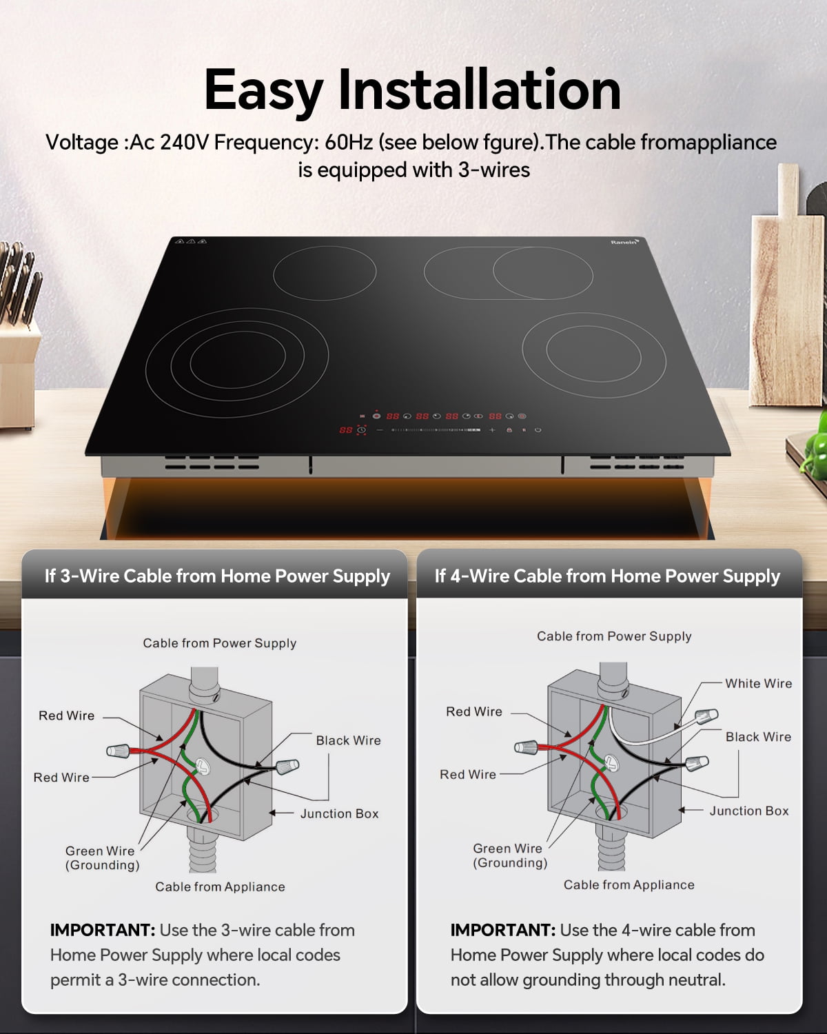 Electric Cooktop with 4 Burners, 30 inch 7900W 240V Ceramic Panel Electric Cooktop, Multiple Safety Protections Stove, Touch Screen