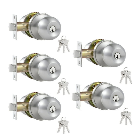 TALENO 5 Pack Stainless Steel Ball Entry Door Knob,Keyed-Alike Satin Nickel Entrance Door Knob,Interior/Exterior Door Knob with Lock For Bedroom Bathroom,Front Entry Door Knobs with Lock Same Key