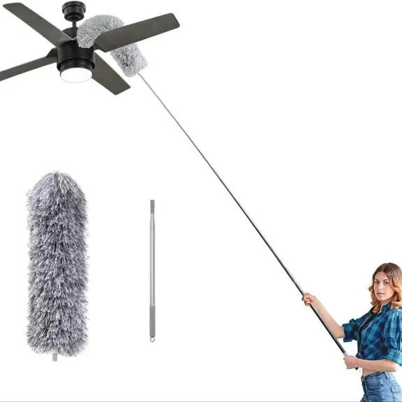 1 pcs Microfiber Duster for Cleaning, 100" Extension Pole Telescoping Duster, Bendable & Washable Dusters for Clean Cobwebs, Ceiling Fan, High Ceiling, Blinds, Furniture, Cars