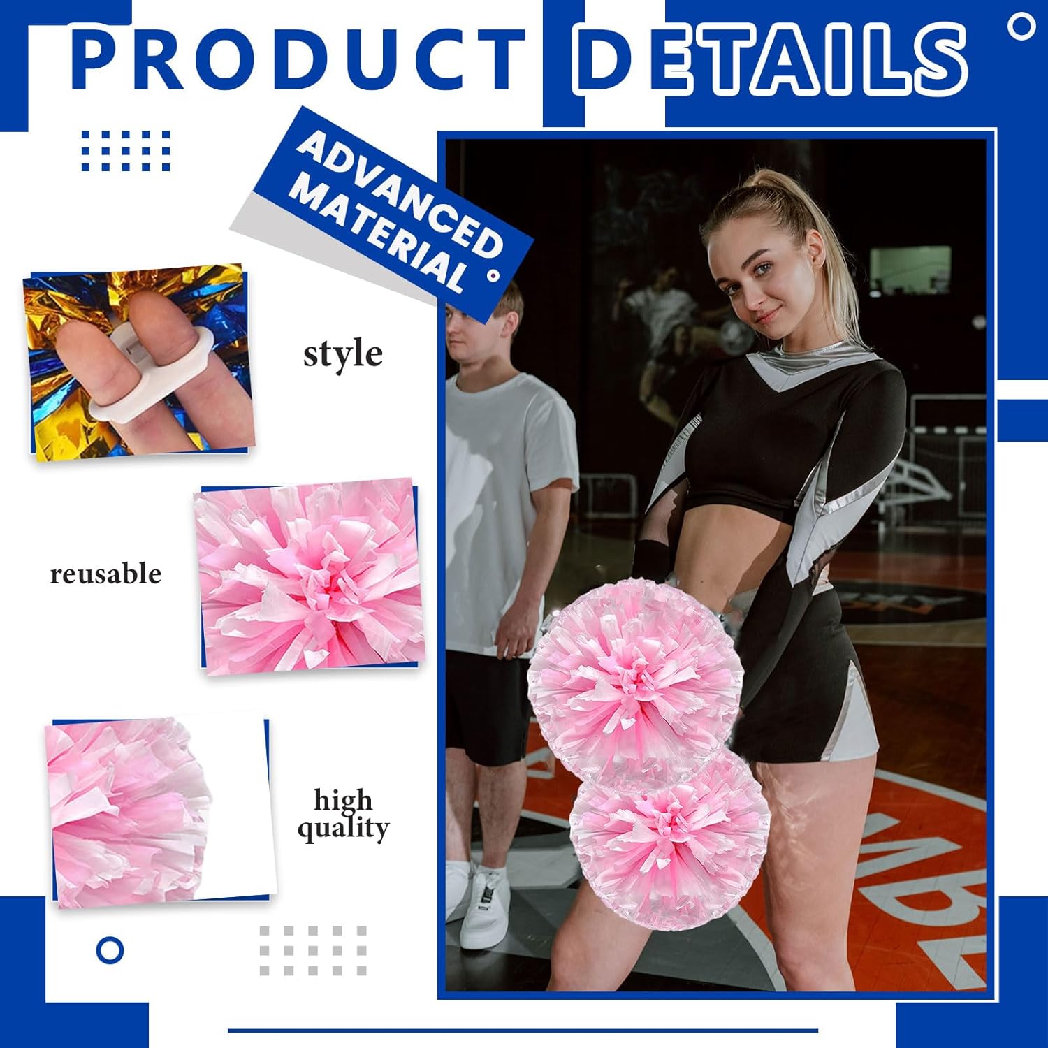 8 PCS Metallic Cheerleading Pom Pom for Team Spirit Sports Dance Cheering Kids Adults-Ring Style