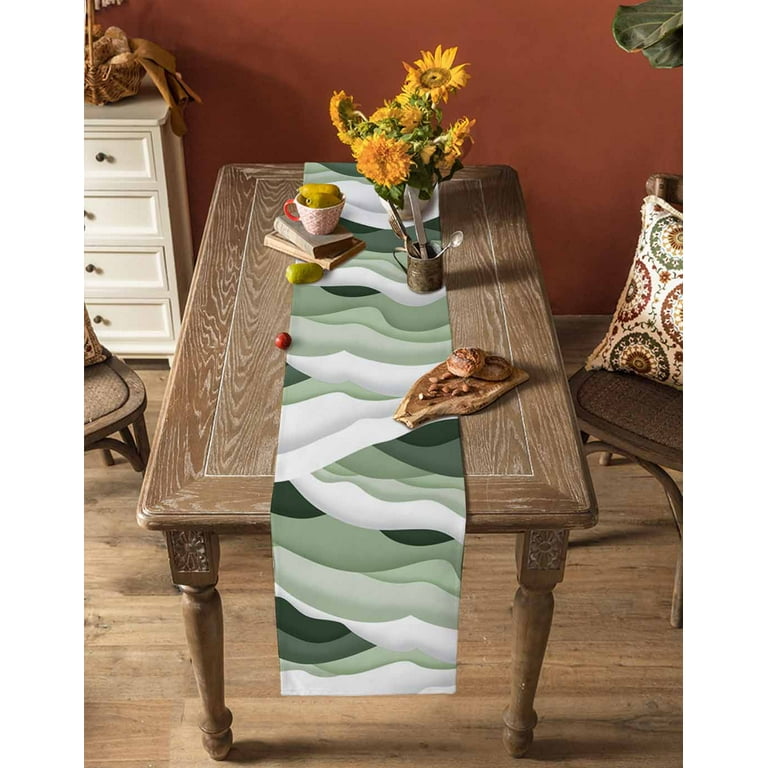 Ldtrchee Sage Green Ombre Table Runner 90 Inches, Modern Moire Geometric Abstract Bed Runner Dresser Scarves Tabletop for Indoor Outdoor Parties/Ceremony/Banquet, 13" x 90" - Walmart.com Ldtrchee Sage Green Ombre Table Runner 90 Inches, Modern Moire Geometric Abstract Bed Runner Dresser Scarves Tabletop for Indoor Outdoor Parties/Ceremony/Banquet, 13" x 90" - Walmart.com