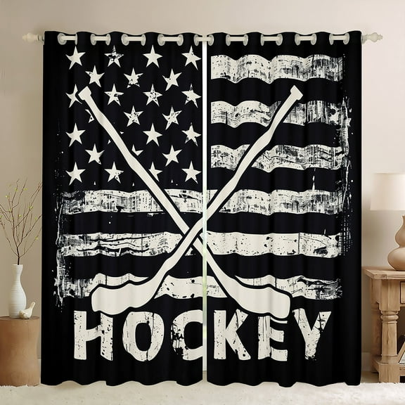 Manfei Bice Hockey Game Black Out Curtains,Ball Sport Curtains Pack of 2 (42x63 Each),Vintage American Flag Bedroom Curtains For Girls Kids,Super Cozy Room Decor