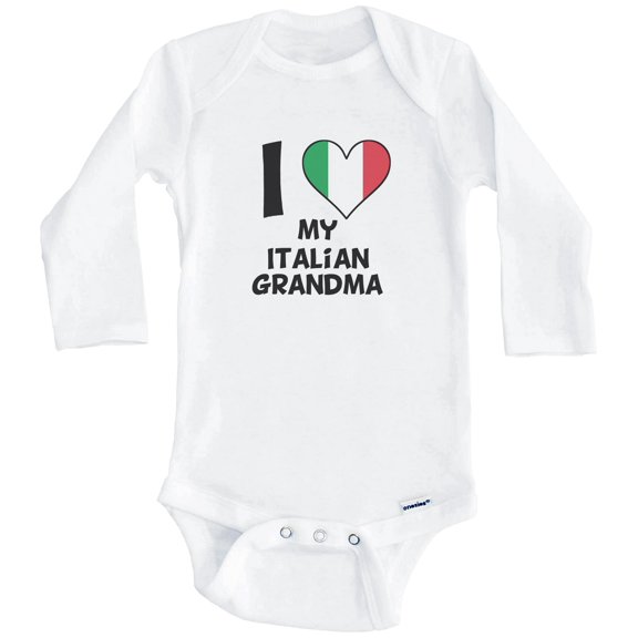 I Heart My Italian Grandma Italy Flag One Piece Baby Bodysuit (Long Sleeve), 0-3 Months White