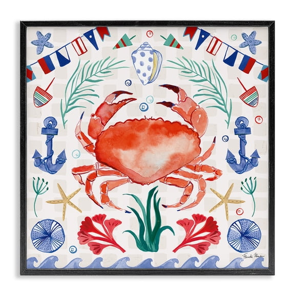 Stupell Industries Rustic Lodge Maritime Crab Pattern Black Framed Giclee Art, 12 x 12, by Farida Zaman