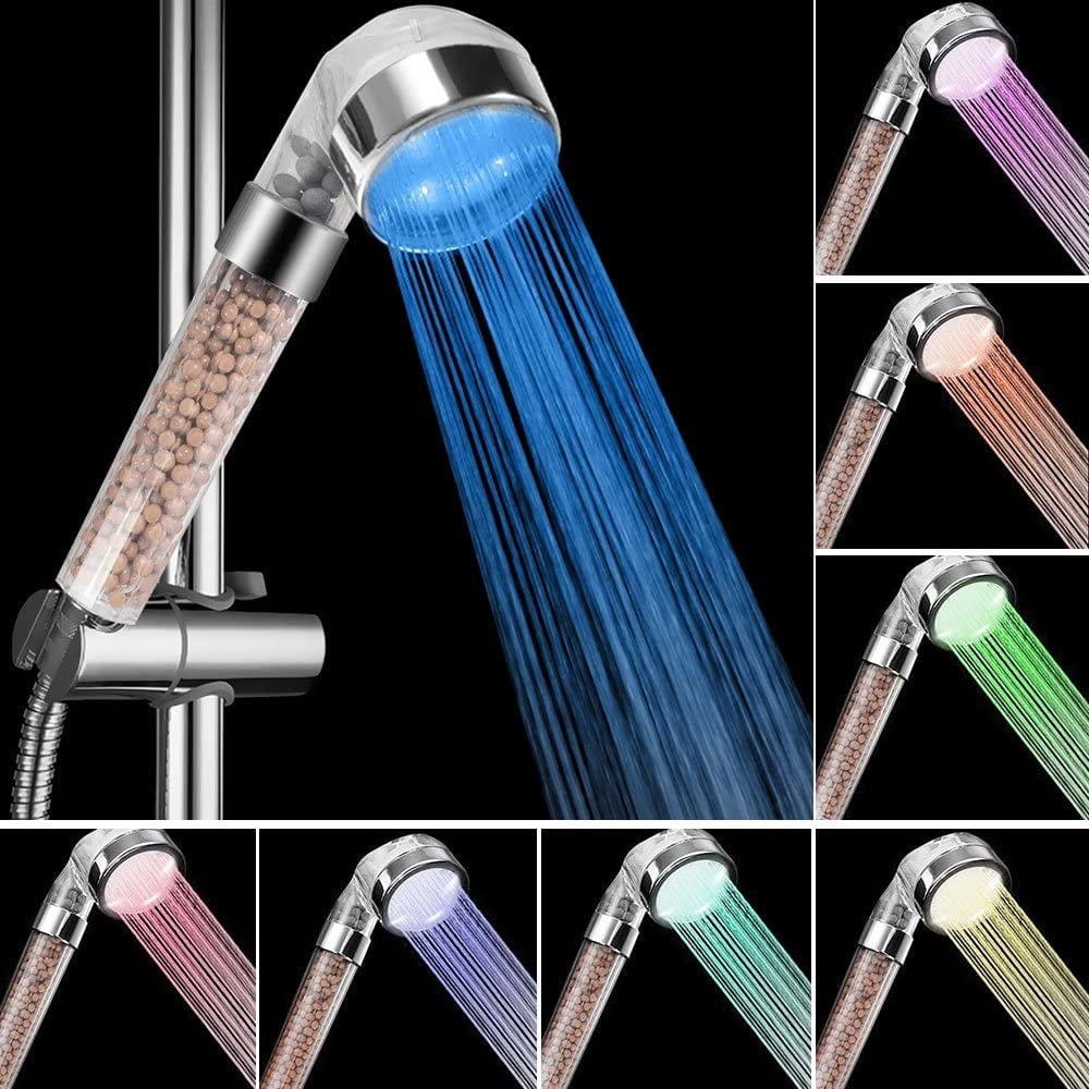 LED hand shower watersaving shower head temperature 3 color changing