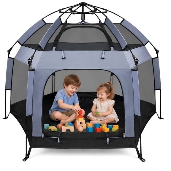 VIRNAZ Pop-Up Baby Playpen with Canopy for Infants & Toddlers Portable Baby Beach Tent Play Yard Indoor Outdoor 61" x 48"