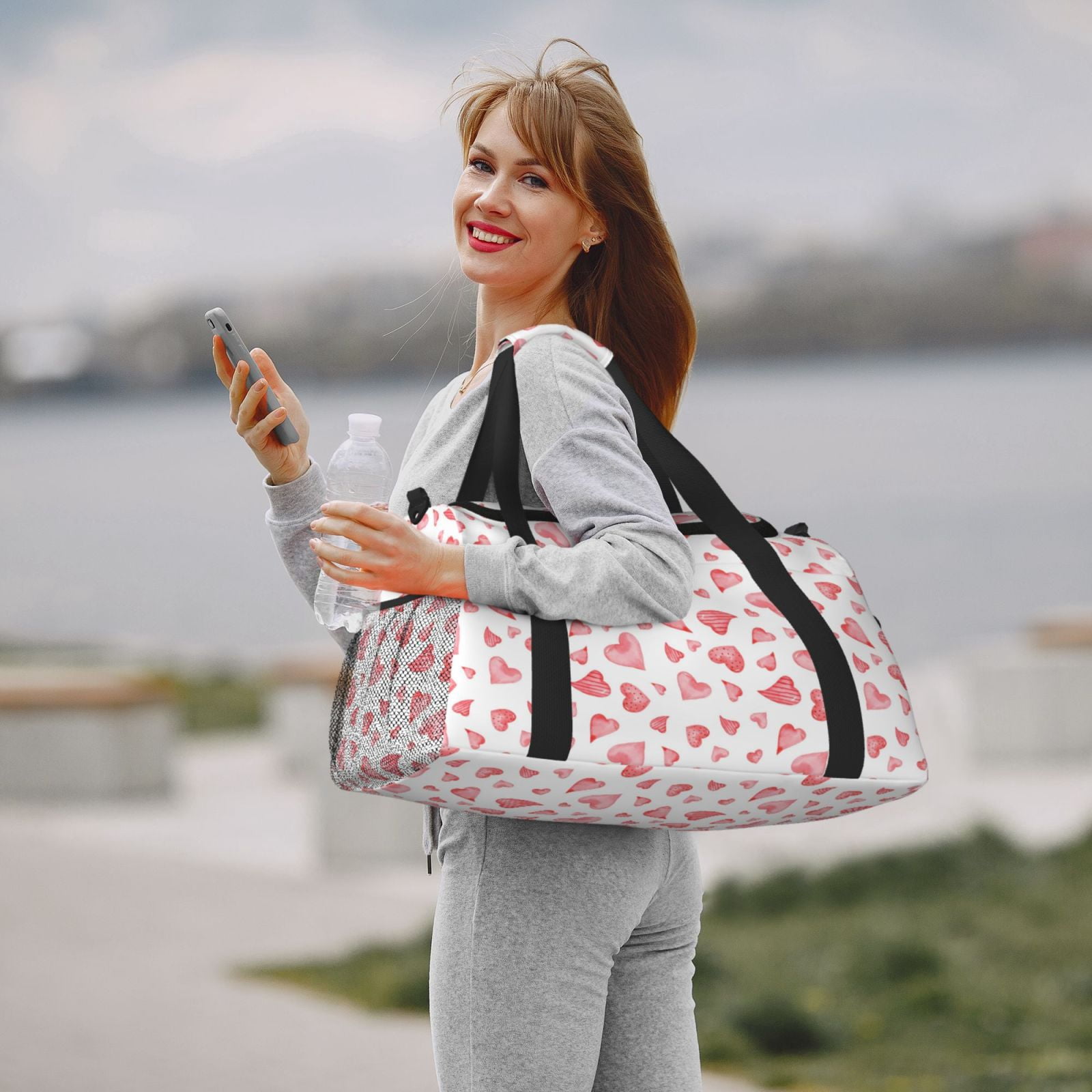Fuzoiu Hearts Print Travel Duffle Bag,Carry On Tote Bags,Duffel Bag,Sport Gym Bag, Hospital Bag for Labor and Delivery, Overnight Bag,Luggage Bag
